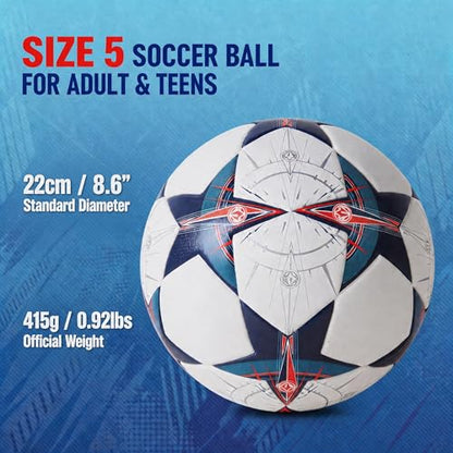 Soccer Ball Size 5, Professional Seamless Waterproof PU Training Game Ball Official Match Ball for Adults and Youth, Indoor & Outdoor with Pump and Mesh Bag