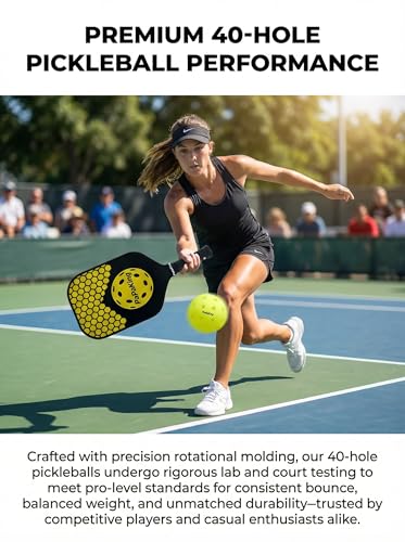 Premium Outdoor Pickleball Balls 4 Pack, 40 Holes Pickleballs with High Visibility, True Flight & Consistent Bounce, Durable Crack-Resistant Pickleball Balls for Training & Games.