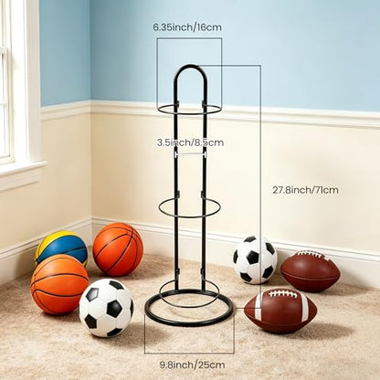 3 Tier Ball Storage Rack, Metal Freestanding Ball Display Holders Organizer Shelf, Garage Sports Equippment Stand, Black