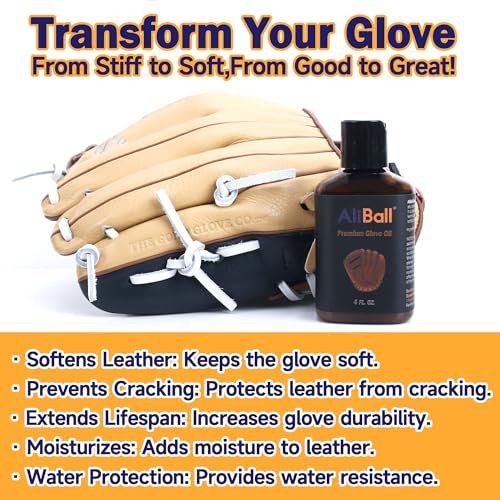 AliBall Baseball Glove Break-in Kit - Complete Set with Glove Mallet, Oil, Conditioner, Wrap, Brush & Cloth - Quickly Soften & Shape Your Baseball/Softball Mitt (Pro Classic)