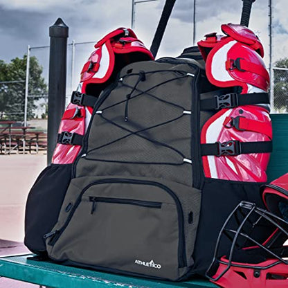 Athletico Dominator Baseball Bag - Softball Bat Bag with Shoes Compartment for Youth, Boys and Adult, Lightweight Baseball Bag with Fence Hook Hold TBall Bat, Batting Mitten, Helmet, Caps, Teeball Gear - color: Black