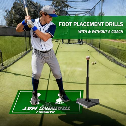 Baseball Training Mat, Baseball and Softball Batter Stance Hitting Mat, Improve Posture, Batting Mat with Toes Facing Place, Silent Anti-Skid, Baseball Training Equipment, 35.4 * 23.6 Inch - color: Green A