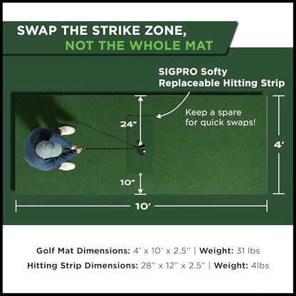 The Indoor Golf Shop SIGPRO Softy Golf Mat - Professional-Grade Practice Mat - Realistic Fairway Feel - Real Tee Capable, Replaceable Hitting Strip, Thick Cushioning & Joint-Friendly Design - size: 4' x 10'