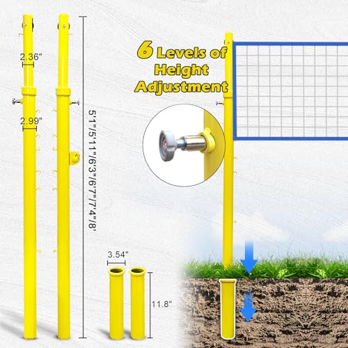 8ft Professional Volleyball Net,Indoor Volleyball Net Outdoor Heavy Duty Volleyball Net Systems, Portable Adjustable Height 5'1"-8', for Backyard School Grass