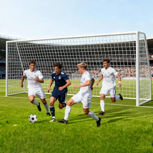 NAIZEA Soccer Goals - 24x8/21x7/18x7/12x6/16x7/10x6/8x6/6x4FT Soccer Goals for Backyard Training- Portable Metal Soccer Net for Youth & Adults - Heavy Duty Steel for Indoor Outdoor Games & Practice - size: 24ft x 8ft, style: Trainer-White/Steel