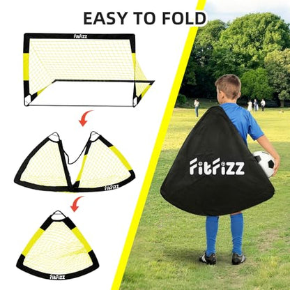 Soccer Goal, Soccer Goals for Backyard, 4x3ft Portable Pop Up Soccer Net Set, Soccer Training Equipment with Soccer Ball, Ladder and Cones - color: Yellow