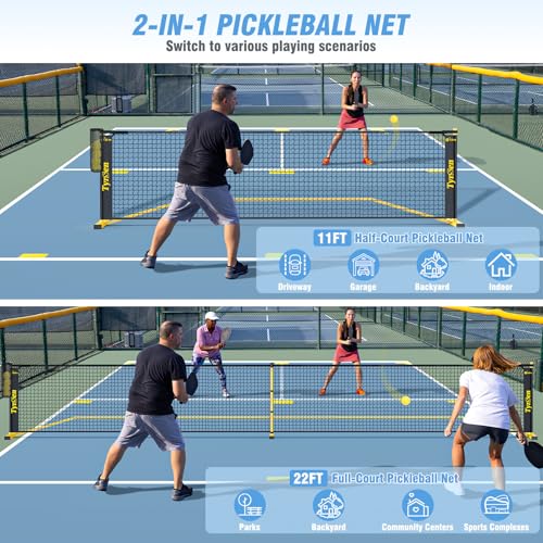 Portable Pickleball Net for Driveway, 22 FT Regulation Size & 11 FT Half Court Size Pickle Ball Net with Ball Collector, 2-in-1 Pickle Ball Net with Carry Bag for Garages Backyard - style: Pickleball Net with Court Markers