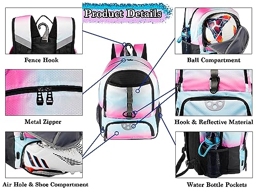 Youth Soccer Bag, Soccer Backpack for Football Volleyball Basketball, Backpack with Ball Compartment and Ball Holder - color: Black