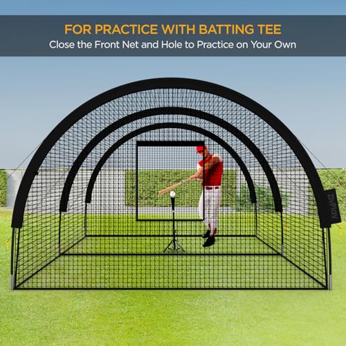 Baseball Batting Cage Net Batting Cages for Backyard Portable Pop Up Cage for Baseball and Softball with Pitching Machine Hole and Detachable Door (22ftx12ftx8ft) - size: 22ftx12ftx8ft