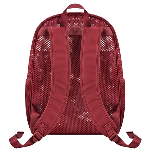 Oraben Heavy Duty Mesh Backpack with Rain Cover – Ventilated Swim & Gym Bag with 15.6” Laptop Sleeve, Large See Through Beach/School Backpack (Rose Red) - color: Rose Red