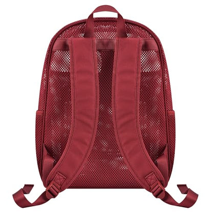 Oraben Heavy Duty Mesh Backpack with Rain Cover – Ventilated Swim & Gym Bag with 15.6” Laptop Sleeve, Large See Through Beach/School Backpack (Rose Red) - color: Rose Red