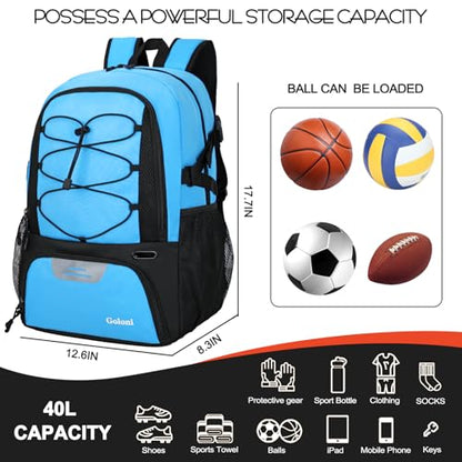 Goloni Basketball Backpack,Large Sports Bag with Ball Compartment & Shoe Compartment,Basketball Bag Fit Volleyball, soccer,Gym - color: blue