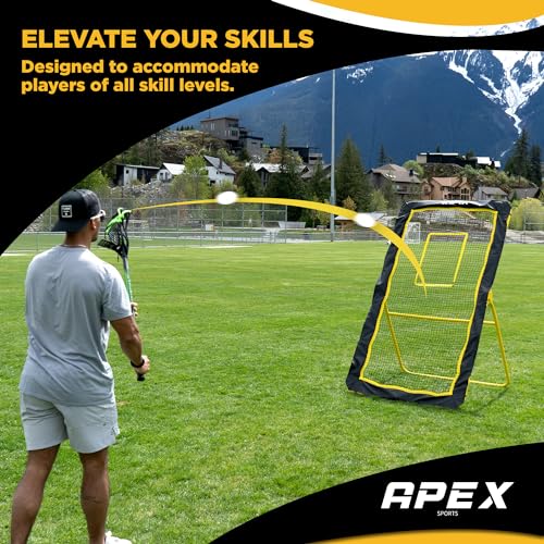 Apex Sports Professional Lacrosse Rebounder Volleyball Rebounder (4x7 Feet) - Adjustable 5 Angles, Soccer and Baseball Rebounder Practice Net with Precision Target Strip, Sturdy Frame