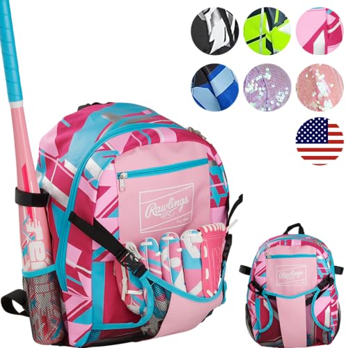 Rawlings | REMIX Backpack Equipment Bag | T-Ball & Youth Baseball / Softball | Pink - color: Pink, size: Youth