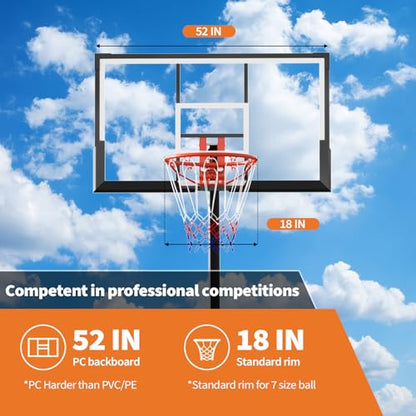 GarveeHome Basketball Hoop, 52 Inch Shatterproof PC Backboard, 4.9-10FT Height Adjustable Basketball Hoop Goal System,Mobile Stand with Wheels Weighted Base,Youth&Adults, Driveway Backyard Pool Play