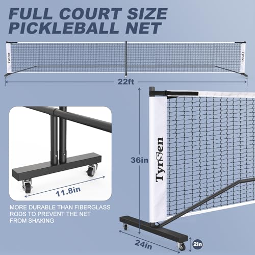 Portable Pickleball Net System on Wheels, 22FT Strong PE Net, Metal Frame, 1 Carry Bag, Driveway & Backyard