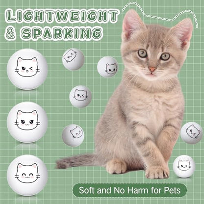Soulchen 24 Pcs Cat Table Tennis Balls Novelty Face Cute Table Tennis Balls Bouncy Cats Toys for All Golfers Birthday Gift Outdoor Practice Pet Toys