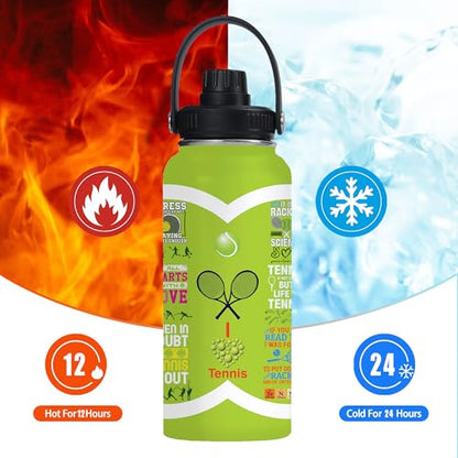 Tennis Water Bottle 32oz Stainless Steel Tumbler Insulated Bottles For Men Women Tennis Gifts For Sport Lover Player Fan Coach - color: Tennis