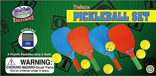 Matty's Toy Stop Deluxe Pickleball Set, Featuring 4 Plastic Paddles, 6 Pickleball Balls and Storage Bag