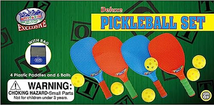 Matty's Toy Stop Deluxe Pickleball Set, Featuring 4 Plastic Paddles, 6 Pickleball Balls and Storage Bag