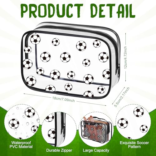 Kacctyen 24 Pcs Soccer Clear Makeup Bag with Zipper Bulk Sport Goodie Clear PVC Pouch Organizer Waterproof Travel Case for Woman Team Gifts Birthday Decorations Supplies - style: Soccer