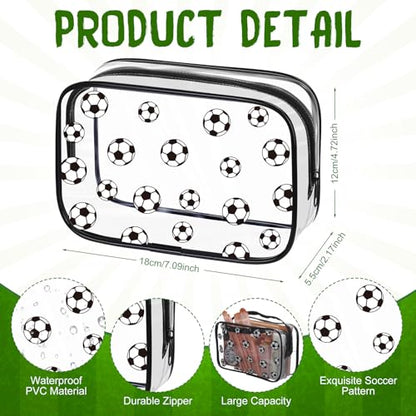Kacctyen 24 Pcs Soccer Clear Makeup Bag with Zipper Bulk Sport Goodie Clear PVC Pouch Organizer Waterproof Travel Case for Woman Team Gifts Birthday Decorations Supplies - style: Soccer