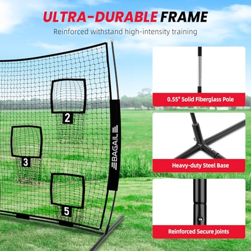 BAGAIL Football Throwing Net - 5 or 9 Target Pockets, Easy Setup, Heavy-Duty - Portable QB Accuracy Trainer, Fun Target Practice Net for Football with Carry Bag - color: Black, style: 7'x 7' - 5 Pockets