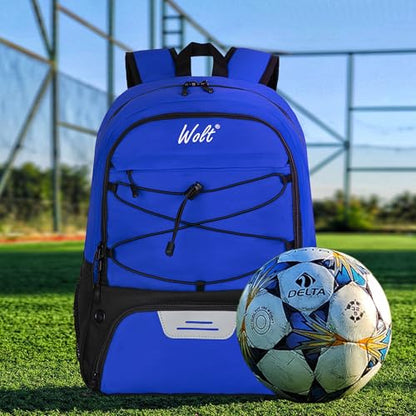 WOLT Soccer Backpack Soccer Bag with Ball Holder & Shoes Compartment, Sport Equipment Bags For Football, Basketball, Volleyball, Gym - color: Blue