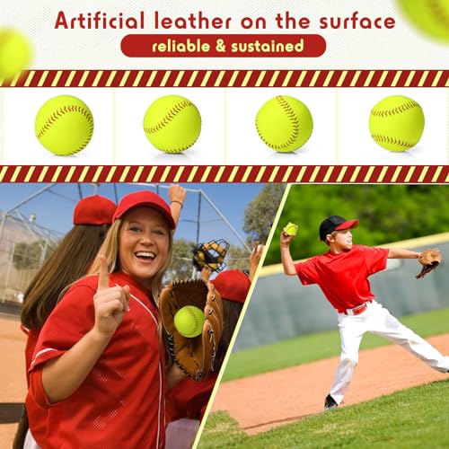 16 Pack Sports Practice Softball with Mesh Bag, Official Size and Weight Slowpitch Softball, Unmarked Leather Covered Youth Fastpitch Ball Training Ball for Training - size: 12 Inch