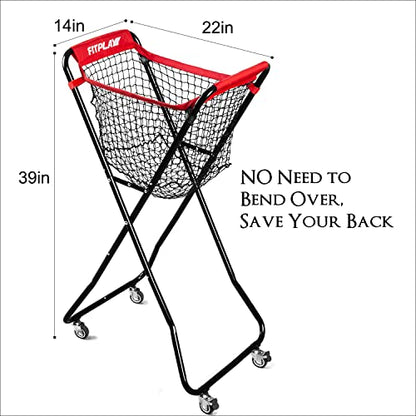 Baseball Caddy with Wheels, Holds 100+ Baseballs or 50+ Softballs, Extra Large Ball Caddy for Baseball and Softball Drills, Easy Set Up and Carrying, Ball Caddy for Outdoor/Indoor