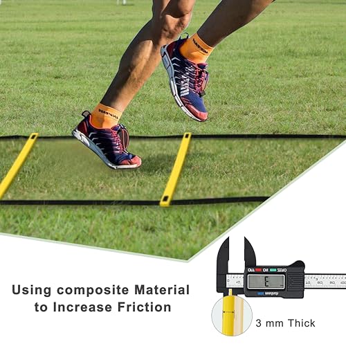20ft Adjustable Agility Speed Ladder Training Ladder with Carry Bag - Soccer, Speed, Football Fitness Feet Training - Agility Training Equipment for Footwork Drills - color: Yellow
