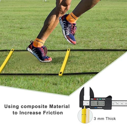 20ft Adjustable Agility Speed Ladder Training Ladder with Carry Bag - Soccer, Speed, Football Fitness Feet Training - Agility Training Equipment for Footwork Drills - color: Yellow