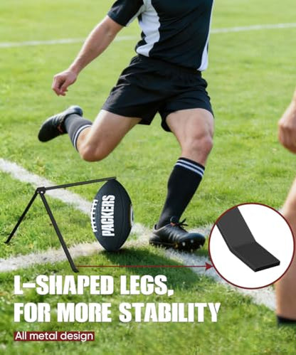 Football Kicking Tee, Portable Kickoff Tee Holder Stand with L-Shaped Leg, Metal Field Goal Kicking for Youth & Adults Training Practice, Black, 1 Pack