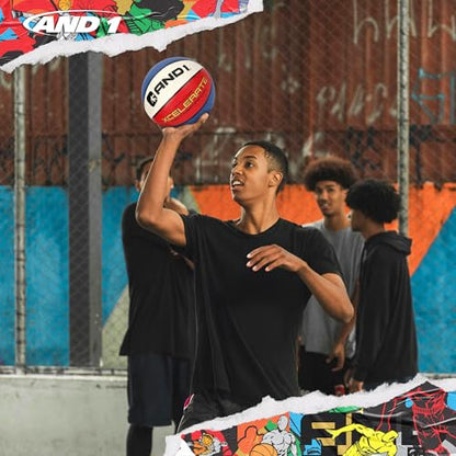 AND1 Xcelerate Rubber Basketball: Official Regulation Streetball, Made for Indoor/Outdoor Games - color: Red/White/Blue, style: Basketball w/ Pump
