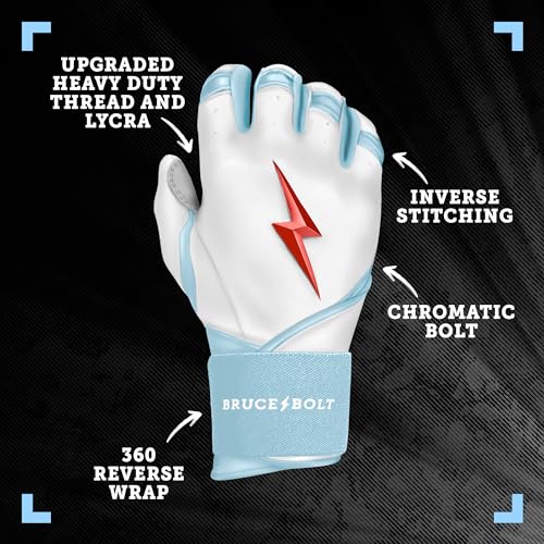 BRUCE BOLT Signature Series Long Cuff Batting Gloves - Pro-Athlete Collection - Adult & Youth Sizes - color: Happ/White, size: YTH Medium