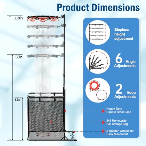 Volleyball Setter Training Equipment Volleyball Setter Training Net with Ball Collection Net – Adjustable Setting Trainer (6 Angles) with 2 Target Hoops, Sandbags & Suction Cups for Indoor/Outdoor