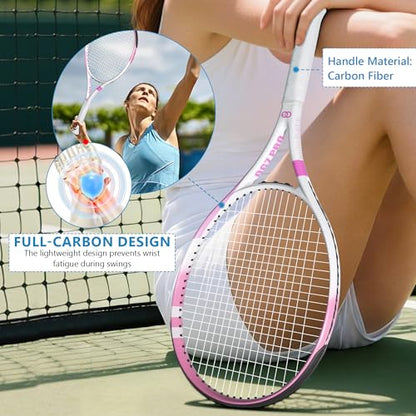 Tennis Racket 27 Inch, Pre-Strung Lightweight Adult Recreational Tennis Rackets, 4 1/4 in Grip