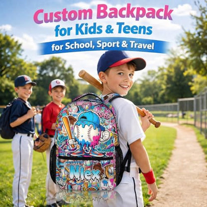 Kids Backpack for Boys Custom Baseball Drip Backpacks for Kids Teens Team, Lightweight Large Capacity Cool Back to School Supplies - color: White