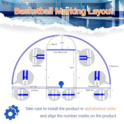 Pro Basketball Court Line Stencil Kit for Concrete – Heavy-Duty Plastic, Waterproof & Reusable Marking Template for Driveways or Playgrounds, Easy Setup with 3-Point & Key Lines