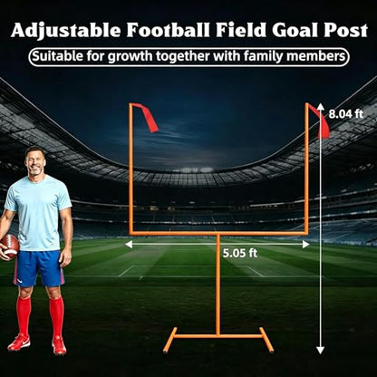 Adjustable Football Field Goal Post - 8' x 6' Steel Frame, Stable Tube Frame Construction, Height Adjustable for Backyard Football Training, for Youth & Adult Players