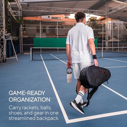 Cancha Weatherproof Tennis Bag and Backpack for 1–3 Rackets with Water Bottle Holder and Removable Strap | Slim and Lightweight Design for Easy Carry | Modular Clip-On Accessory System | Voyager