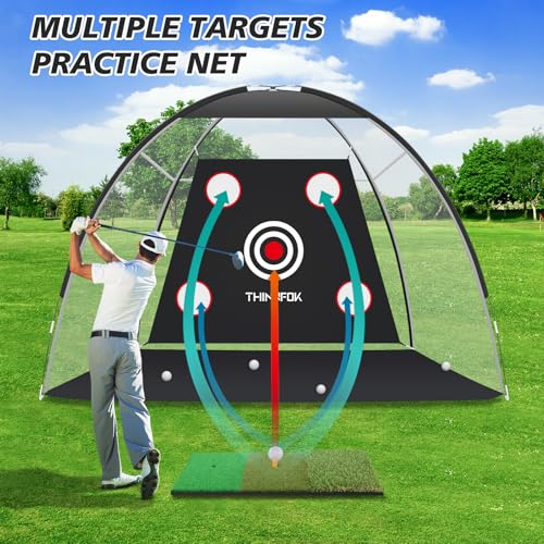 Golf Practice Net and Mat, 10x7FT Hitting Aids for Backyard Driving Chipping Swing Training with Noise Reduce Target Tri-Turf Mats Tees Real Balls for Indoor Outdoor, Gifts for Men Dad