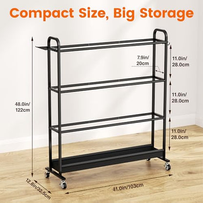 Adjustable Basketball Rack with Wheels, 4-Tier Sports Ball Storage Cart for Basketball Football Volleyball Soccer & More, Holds up to 20 Balls