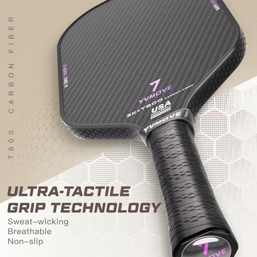 YVmove T800 Carbon Fiber Pickleball Paddle with 16mm Dynamic Core, Premium Pickle Ball Thermoformed Unibody, Elongated Shape, Enhanced Power & Ultimate Spin, USAPA Approved
