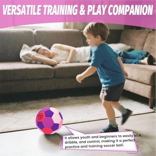 Soft Fabric Indoor Size 4 Soccer Ball, Safe and Soft Indoor Kids Youth Practice Size 4 Soccer, Lightweight House Training for Dribbling & Juggling at Home(Deflated)