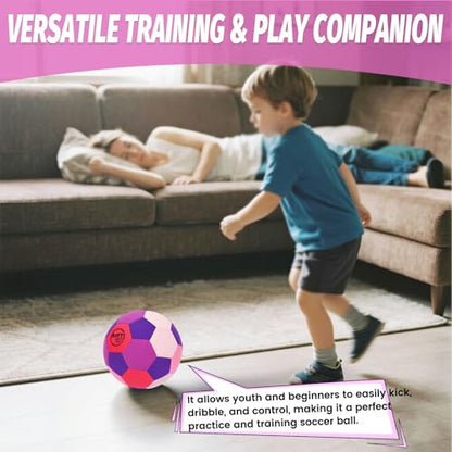 Soft Fabric Indoor Size 4 Soccer Ball, Safe and Soft Indoor Kids Youth Practice Size 4 Soccer, Lightweight House Training for Dribbling & Juggling at Home(Deflated)