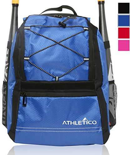 Athletico Youth Baseball Bag - Bat Backpack for Baseball, T-Ball & Softball Equipment & Gear | Holds Bat, Helmet, Glove | Fence Hook - color: Blue