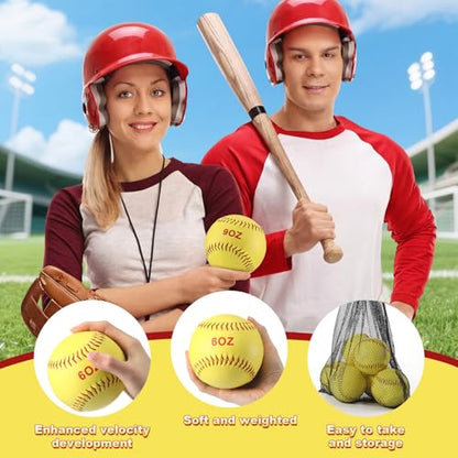 Jenaai 6 Pcs Weighted Training Baseballs Bulk 6oz to 12oz Weighted Softballs with Drawstring Bag for Hitting, Pitching Practice Strength Development