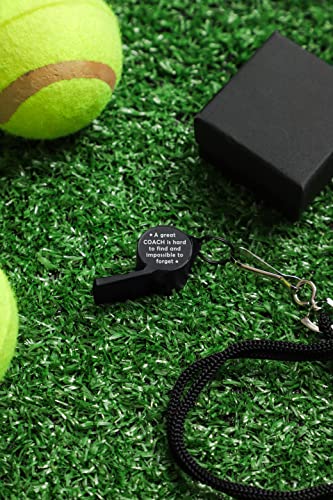 4 Pack Stainless Steel Lanyard Whistle Gift for Coach With A Word "A Great Coach is Hard to Find and Impossible to Forget,Thank You Coach Gift"，Loud Crisp Sound Whistles With 4 Gift Box. (Black)