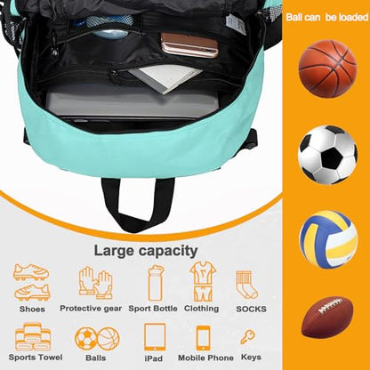 Goloni Soccer Backpack,Basketball Backpack with Ball Compartment & Shoe Compartment,Backpack for Basketball,Soccer - color: Mint Green